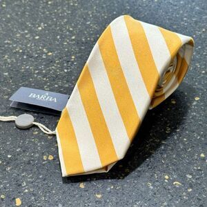 Barba Napoli Gold/White Striped Silk Tie.